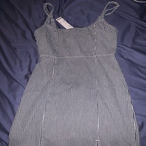 Striped fitted mini dress with slit